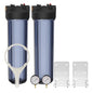 Max Water 20" x 4.5" Whole House Water Filter Housing – Fits Standard Large Blue Filters – 1 inch Inlet/Outlet Ports with Pressure Gauge Wrench and Bracket (2 Housing + 2 Pressure Gauge)