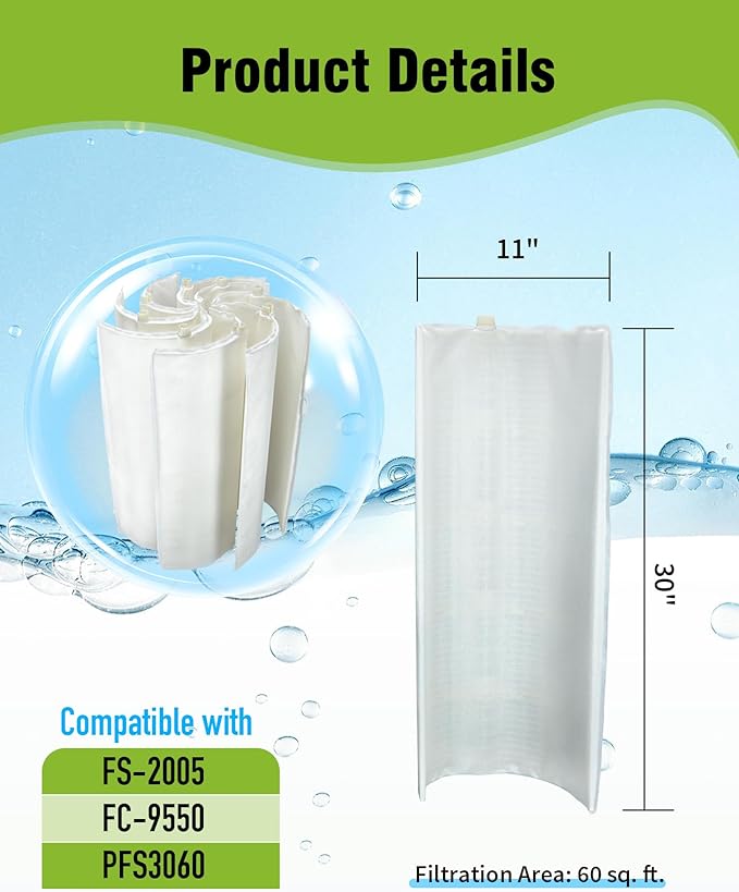 DE Grid 60 sq. ft. Swimming Pool Filter Set Replacement for Unicel FS-2005, Filbur FC-9550 Pleatco PFS3060, DGS-1130, 11’’W x 30’’L