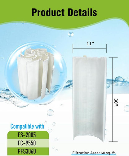 DE Grid 60 sq. ft. Swimming Pool Filter Set Replacement for Unicel FS-2005, Filbur FC-9550 Pleatco PFS3060, DGS-1130, 11’’W x 30’’L