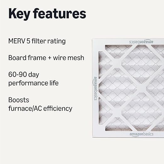 Amazon Basics Merv 5 AC Furnace Air Filter 12x12x1 inches, Pack of 6 (Actual size: 11.75" x 11.75" x 0.75")