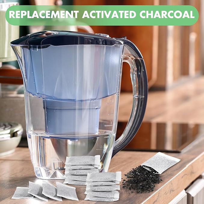 Lounsweer 100 Pcs Activated Charcoal Water Filter Coconut Shell Distiller Filters Activated Charcoal Sachets for Most Replacement Countertop Water Distillers