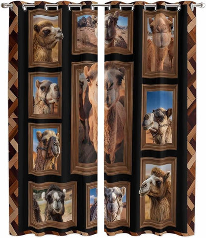 2 Panel Kitchen Cafe Curtains, Desert Camels Sunlight Filtering Nature Air Through, Home Decor Window Covering Tier Curtains for Living Room 80W x 84L inch Brown Wildlife Farmhouse Animals Rustic
