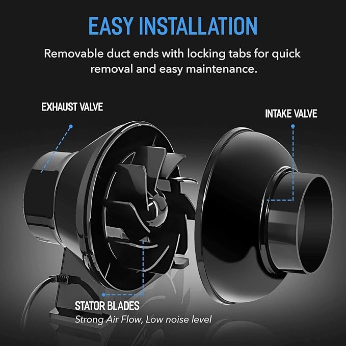 iPower 4 Inch 195 CFM Inline Fan, Air Circulation Vent Blower, Air Carbon Filter and 8 Feet Flexible Ducting for Grow Tent Ventilation, Exhaust, HVAC Heating Cooling