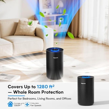 Upgraded Air Purifiers for Bedroom & Home with H14 True HEPA Filter, Covers Up to 1280ft², 360° Air Intake, Quiet Pet Air Purifier, Fragrance & Timer,Removes Smoke, Pet Dander & Pollen,Black