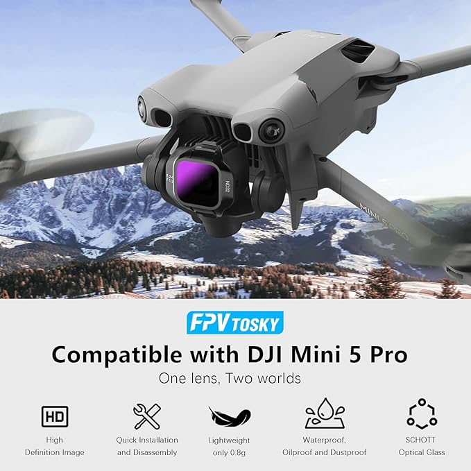 FPVtosky ND & CPL Filter Set Compatible with DJI Mini 5 Pro, Multi-Coated Optical Glass Filter Drone Camera Accessories (6Pack-CPL+ND8/16/32/64/256)