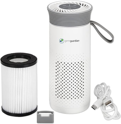 GermGuardian Portable Allergen Air Purifier for Small Spaces with USB Cable, Captures Dust, Pollens, Mold Spores, UV-C Light Helps Reduce Germs, 7” White, AC085