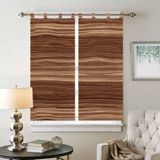 Brown Western Bedroom Curtains 72 Inch Length, Window Curtains Tab Top, Vintage Farmhouse Wood Barn Door Light Filtering Window Treatments Drapes 52"x72" 2 Panel