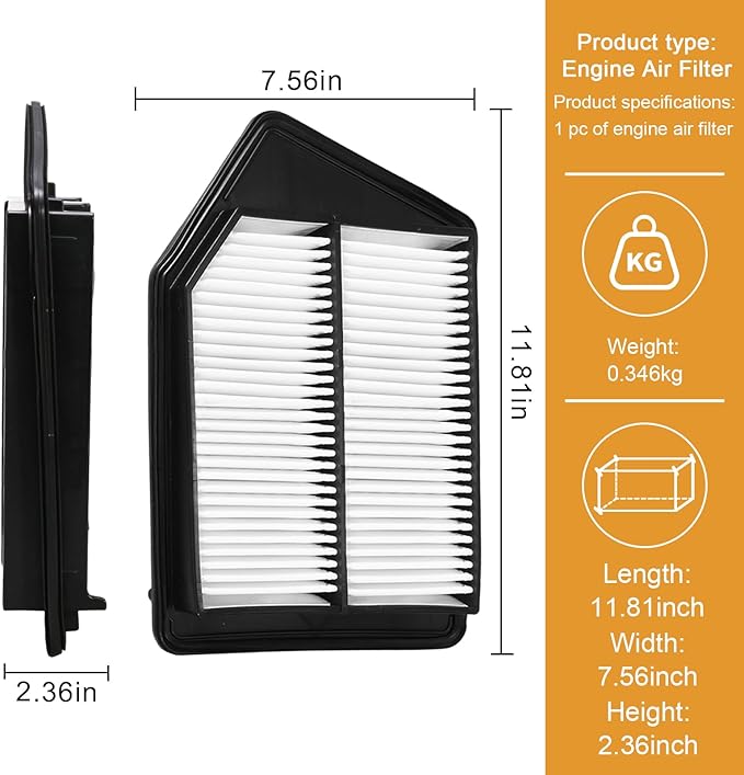 Engine Air Filters 17220-5A2-A00 suitable for Honda Accord and Acura TLX (2.4L) models, providing filter protection for up to 12 months or 12000 miles