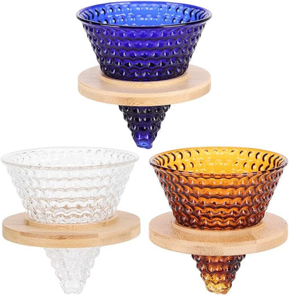 AUNMAS Coffee Dripper Pour Over Filter, Thick Glass Durable Simple Use Even Extraction Universal Fit, Reusable Paperless for Home Office Blue