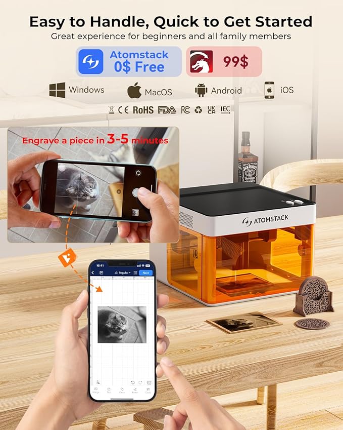 ATOMSTACK P1 5W Laser Engraver, Laser Cutter, Unibody Laser Engraving Machine (P1 5W Diode+1.2W IR)