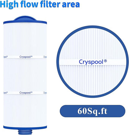 Cryspool® 06046 Filter Compatible with J-300, J400, 6CH-960, FC-2800, PJW60TL-F2S, 14081, 6540-383, Premium, Closed Handle(Not Removable Tops), 60 Sq. Ft Spa Filter Cartridge, 2 Pack