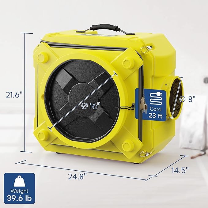 ALORAIR Air Scrubber with 3 Stage Filtration, Stackable Negative Air Machine for Industrial and Commercial Use, Heavy Duty Air Cleaner with MERV-10 Filter, HEPA/Activated carbon Filter, Yellow