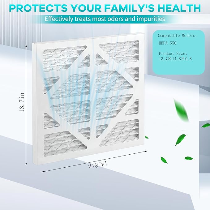 10 Pack HEPA 550 Air Filter Replacement Set Compatible with CleahShield HEPA 550 Air Scrubber and Abestorm HEPA 550 Air Scrubber MERV-13 Filter Size 13.7×14.8×0.8 in
