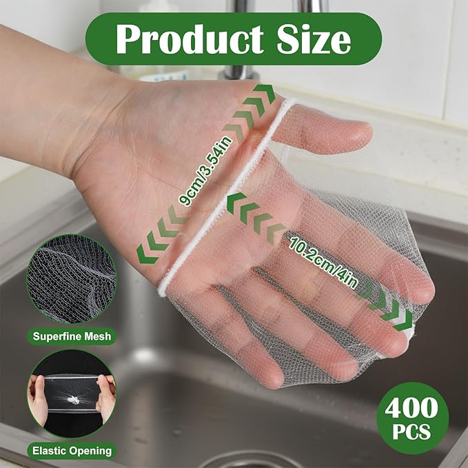 400 Pcs Disposable Mesh Sink Strainer Bags, Kitchen Sink Strainer Mesh Bag for Various Sizes Scalability Non-Clog Filter Bags for Collecting Kitchen Food Waste Leftover Garbage