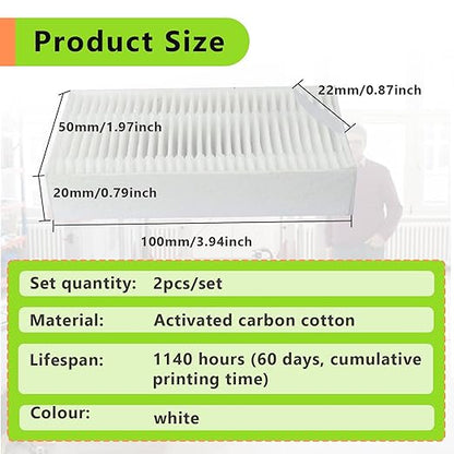 2PCS 3D Printer Air Filter Cartridge for Flashforge Adventurer 5M Pro/Adventurer 5M, Easy to Install 3D Printer Air Filter Set Fits for Adventurer 5M Series 3D Printer
