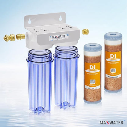 Max Water 2 Stage Deionized Spot Free Car Rinse Unit, Premium Water Deionizer for Spotless Car Wash Water System, RV and Motorcycle, No Towel Drying - 2 DI Filters with 45-80 PSI & 3/4" Inlet/Outlet