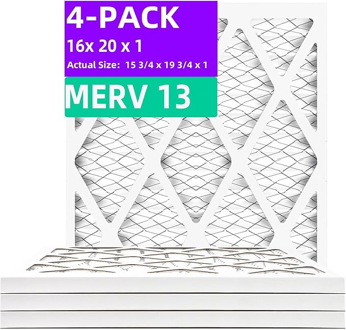 16x20x1 MERV 13 (4-Pack) Pleated Air Filter (Actual Size: 15.75 x 19.75 x 0.75") MPR 1900 & FPR 10, Furnace Air Filters