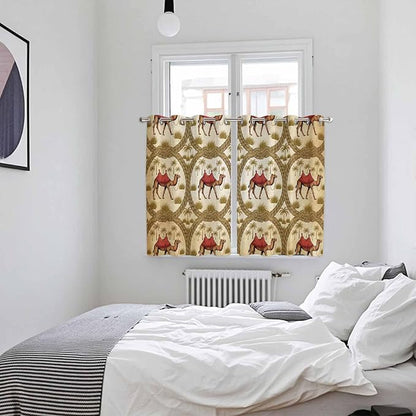2 Panel Kitchen Cafe Curtains, Brown Desert Camels Sunlight Filtering Nature Air Through, Window Decor Tier Curtains for Living Room 104W x 63L inch Tropical Date Coconut Trees Cords Leaves
