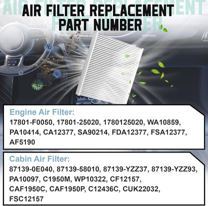 Engine Cabin Air Filter Kit Compatible with 2019-2024 RAV4 (NOT HYBRID), 2018-2024 Camry (NOT HYBRID), 2020-2025 Highlander (NOT HYBRID), Replaces 17801-25020, 87139-58010, Efficient Purification