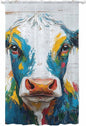 Sheer Curtains 108 Inches Long, Rustic Cow Semi Sheer Curtains Light Filtering Window Treatment, Vintage Colorful Animals Art Wooden Grain Privacy Voile Drapes for Living Room Bedroom 52x108 Inch
