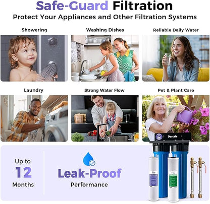 iSpring WGB22B-DS+AHPF12MNPT16X2 2-Stage Whole House Water Filter System w/ 3/4'' Push-Fit Braided Stainless Steel Hose Connectors, Reduces Scale, Corrosion, Chlorine, Taste, Odor