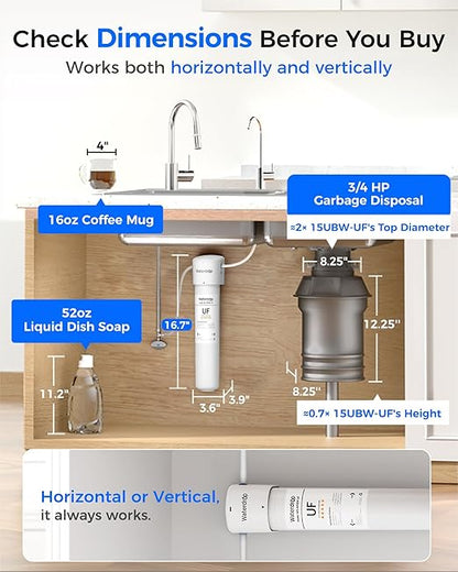 Waterdrop 15UBW-UF 0.01 μm Ultra Filtration Under Sink Water Filter System, Reduces Lead, Chlorine, Bad Taste & Odor, 2 Years, with Dedicated Brushed Nickel Faucet, USA Tech