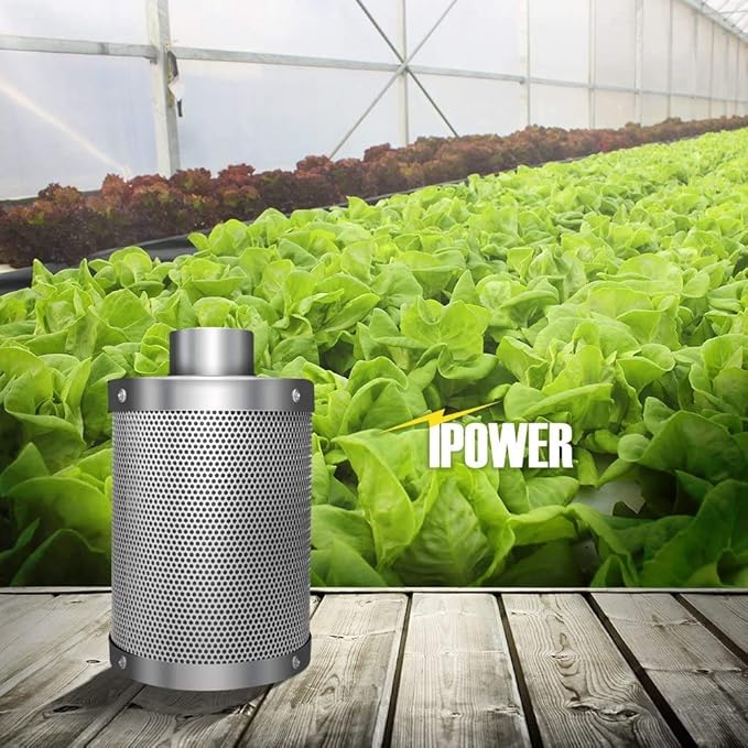 iPower 6" Air Carbon Filter with Australia Virgin C for Inline Duct Fan, Grow Tent, Odor Scrubber Control, Hydroponics, Prefilter Included, 6", Reversible Flange