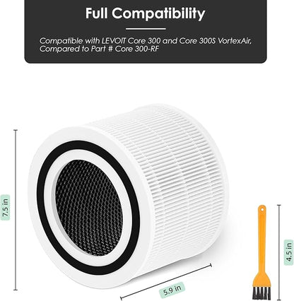 Core 300 Replacement Filter for LEVOIT Core 300 Core300-P Core 300S Core 300-P Air Purifier, Core 300-RF, 3-in-1 HEPA Activated Carbon, 2 Pack