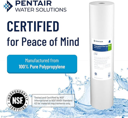 Pentair Pentek DGD-5005-20 Big Blue Water Filter, 20-Inch Whole House Sediment Filter Cartridge Replacement, Dual-Gradient Density Spun Polypropylene, 20" x 4.5", 5 Micron, Pack of 6, White