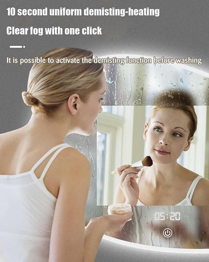 JSLJDM 500 X1000 mm Illuminated Backlit LED Bathroom Mirror, Wall Mounted Multifunction Bathroom Vanity Mirror with Lights and Demister Pad, Energy-Saving Illuminated Smart Mirror