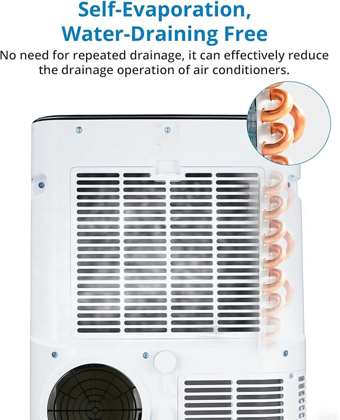 14,000 BTUs Portable Air Conditioner - Cools Up to 700 Sq.Ft, 3-IN-1 Energy Efficient AC Unit with Remote Control & Installation Kits for Large Room, Campervan, Office, Temporary Space
