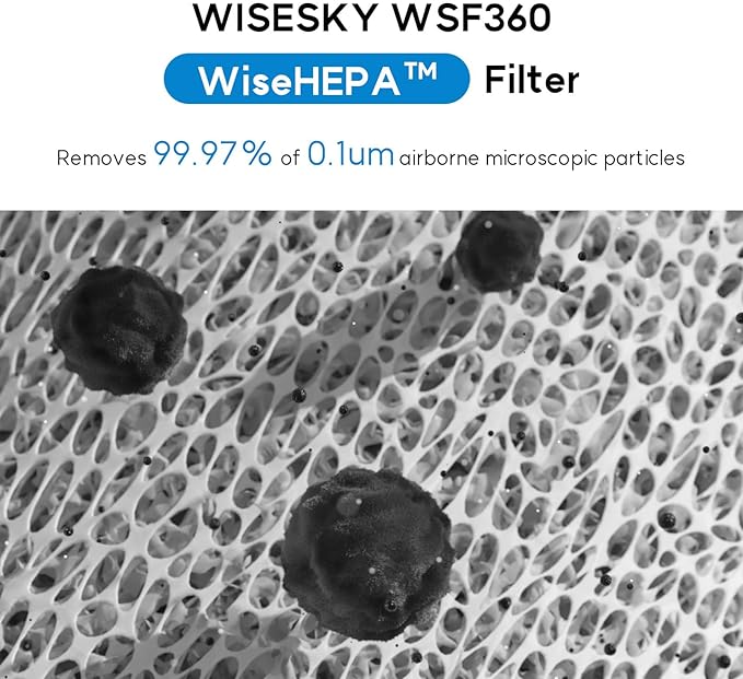 WiseHEPA Carbon Replacement Filter Compatible with WS360A Air Purifier, 9.33"L × 9.33"W × 10.39"H, Removes Pollen, Dust, Smoke, 1 Pack, White, Coverage 1644 sq.ft
