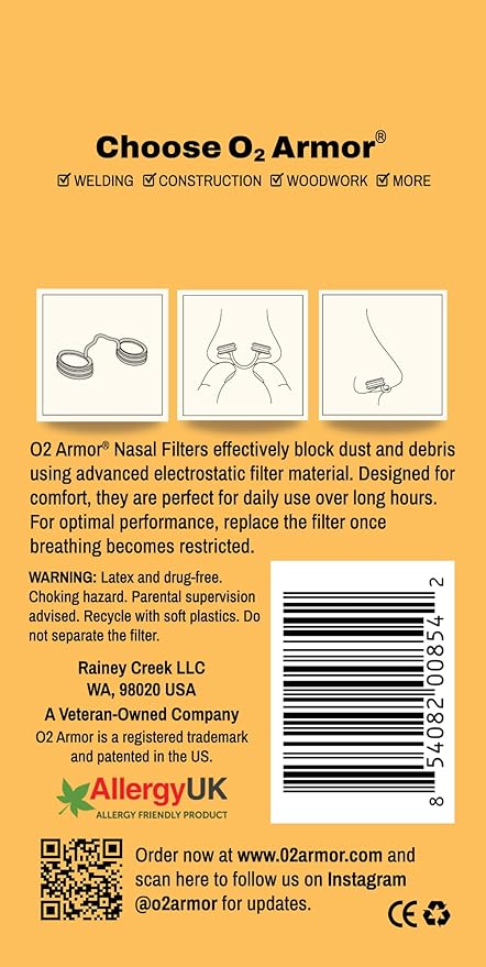 O2 Armor Nose Filters for Welders & Allergies - Nose Filter for Dust - Nasal Filters for Welding - Nose Dust Mask for Construction (50 Pack, Size X-Small)
