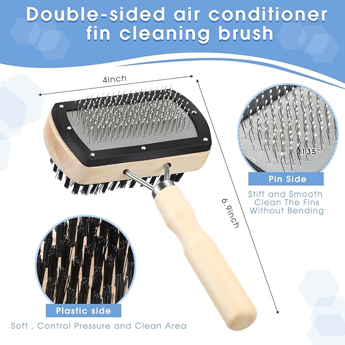Boao 3 Pcs Ac Coil Cleaner Brush Fin Comb Double Sided Refrigerator Air Conditioner Evaporator Condenser Coil Stainless Steel Mini Split Brush Cleaning Kit HVAC Straightener for Ac Unit