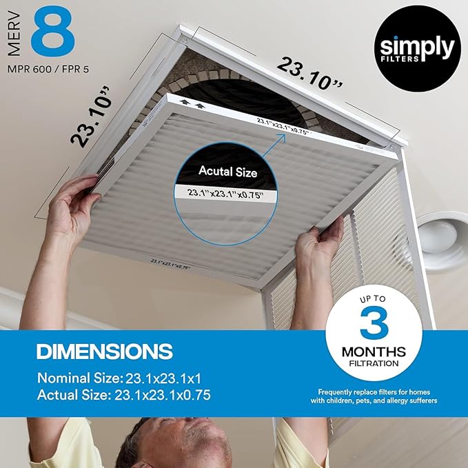 Simply 30x36x1 Air Filter, Merv 8, MPR 600, 6 Pack, For Home AC Furnace & HVAC (Actual Size: 29.75"x35.75"x0.75") DUST, Pet, & Allergy Control