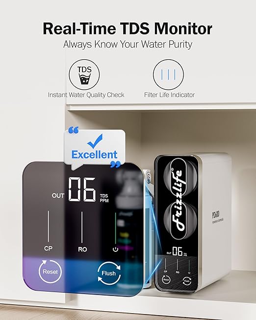 Frizzlife Reverse Osmosis Water Filter - Alkaline Mineral pH+, NSF/ASNI 58&53&42&372 Standard, 600GPD Tankless RO Reverse Osmosis System, Under Sink, 2:1 Pure to Drain, Reduce FPAS/PFOA, PD600-TAM3