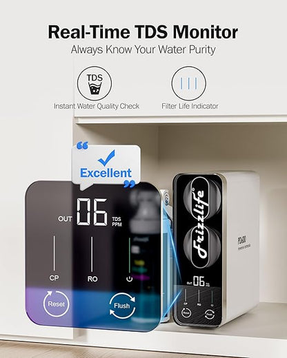 Frizzlife Reverse Osmosis Water Filter - Alkaline Mineral pH+, NSF/ASNI 58&53&42&372 Standard, 600GPD Tankless RO Reverse Osmosis System, Under Sink, 2:1 Pure to Drain, Reduce FPAS/PFOA, PD600-TAM3