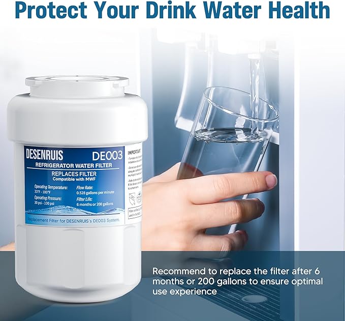Water Filter Replacement Compatible with GE MWF, SmartWater MWFP, MWFA, GWF, HDX FMG-1, WFC1201, RWF1060, 197D6321P006, Kenmore 9991, Pack of 4, By DESENRUIS