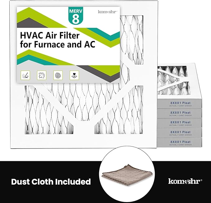 6pack 8x8x1 Air Filter MERV 8, HVAC/Furnace AC Filter Replacement, Dust Defense–Comparable with MPR 600 & FPR 5 (Actual 7.75x7.75x0.75)