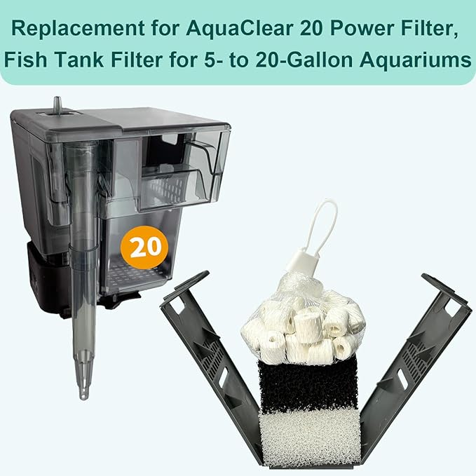 4 Set of Three-Stage Filtration Tank Filter Maintenance Kit, Replacement for AquaClear 20 Power Filter, Fish Tank Filter for 5- to 20-Gallon Aquariums