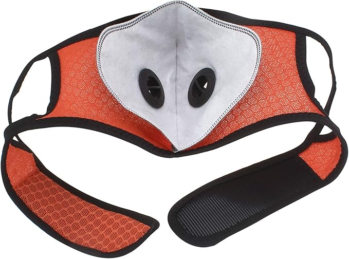 ASA Techmed Reusable Dual Air Breathing Valve Face Mask Cover with Activated Carbon Filter (Orange Cycling)