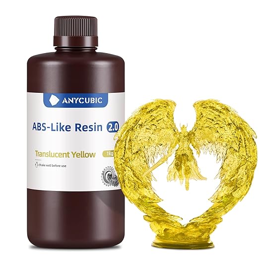 ANYCUBIC 2nd Gen Resin Technology ABS-Like Resin 2.0, 3D Printer Resin with High Toughness, More Precise Details, Low Odor, Wide Compatibility for All LCD Resin 3D Printers (Clear Yellow, 1kg)