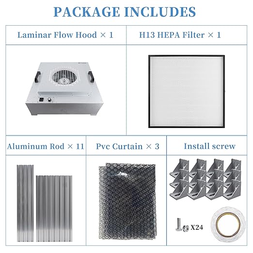 Vertical Laminar Flow-Hood Fan-Filter-Unit Yzzwer - FFU HEPA Filters for Class 100/ISO 5 Cleanliness in Clean Mycology and Mushroom Room 23.6" x 23.6" x 29" Working Area 110V