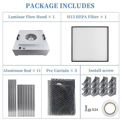 Vertical Laminar Flow-Hood Fan-Filter-Unit Yzzwer - FFU HEPA Filters for Class 100/ISO 5 Cleanliness in Clean Mycology and Mushroom Room 23.6" x 23.6" x 29" Working Area 110V