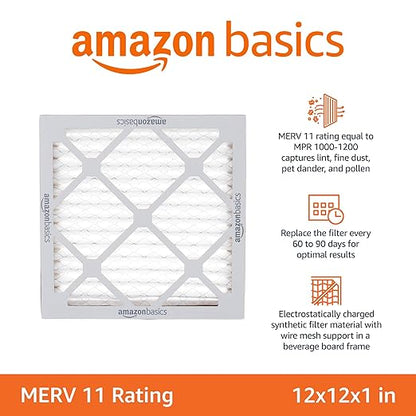 Amazon Basics 12x12x1 Air Filter 6 Pack, MERV 11 AC Furnace Filters (Actual Size: 11.75" x 11.75" x 0.75")