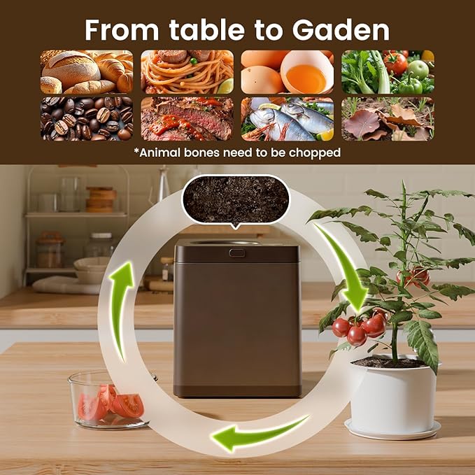 TOPZEE Kitchen Composter-3L Electric Composter for Kitchen Countertop, Compost Bin Outdoor/Indoor Odorless, Compost Machine,4H Fast Compsting, Light Brown