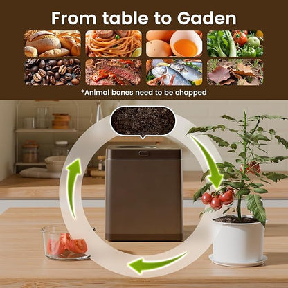 TOPZEE Kitchen Composter-3L Electric Composter for Kitchen Countertop, Compost Bin Outdoor/Indoor Odorless, Compost Machine,4H Fast Compsting, Light Brown