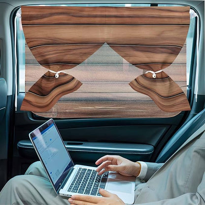 Western Barn Door Magnetic Double Layer Car Window Shades,Side Window Curtains for Blackout/Breathable Mesh View,Country Farmhouses Wooden Grain Brown Heat Protection Privacy Sun Shades 26x20in 1pcs
