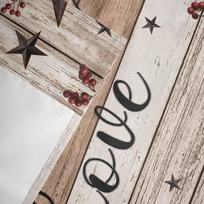Rustic Star Brown Curtain Valances for Windows, Kitchen Valance Window Treatment, Vintage Plants Berry Wooden Grain Light Filtering Block Curtains for Bathroom/Bedroom/Living Room 42'' x 18''