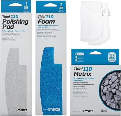 Tidal 110 Filter Maintenance and Replacement Filter Media Kit, Including Gokul Brands Aquarium Filter Media Bags (Tidal 110 Polishing Pads, Foam Filter Sponge, Matrix bio Media)